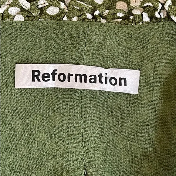 Reformation Marcy Mini Dress Green White Polka Dot Long Sleeve Size 8 - Picture 6 of 7